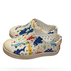 Native Kids Sneakers - White with Blue and Red Accents